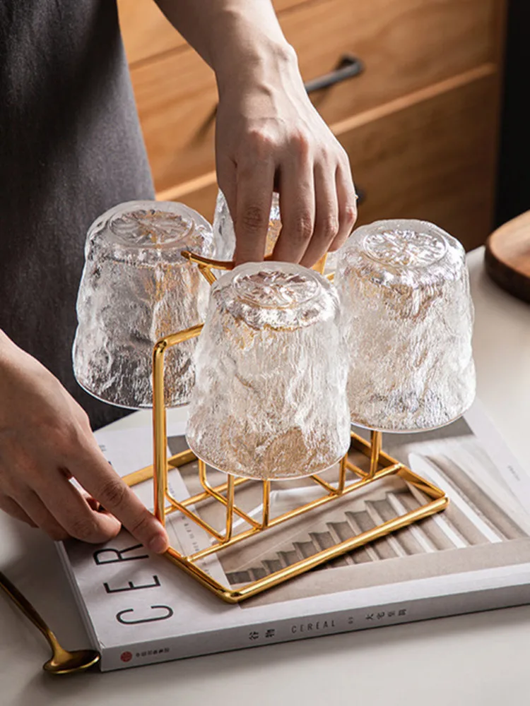 

Light luxury glacier glass set household simple cup water cup juice cup student tray