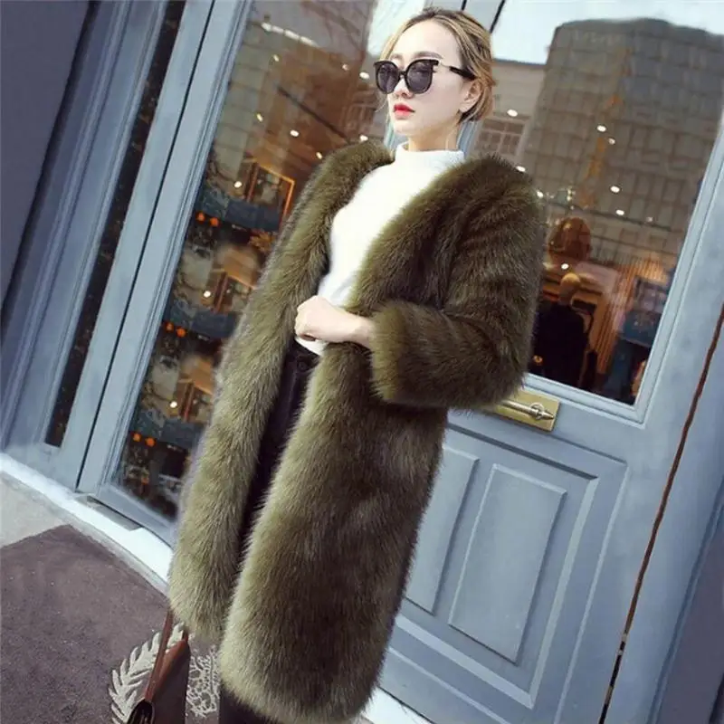 

New 2020 Spring Autumn Women Fluffy Faux Fur Coat Female Shaggy Imitated Fox Fur Overcoat Ladies Warm Slim Furry Outerwear R68