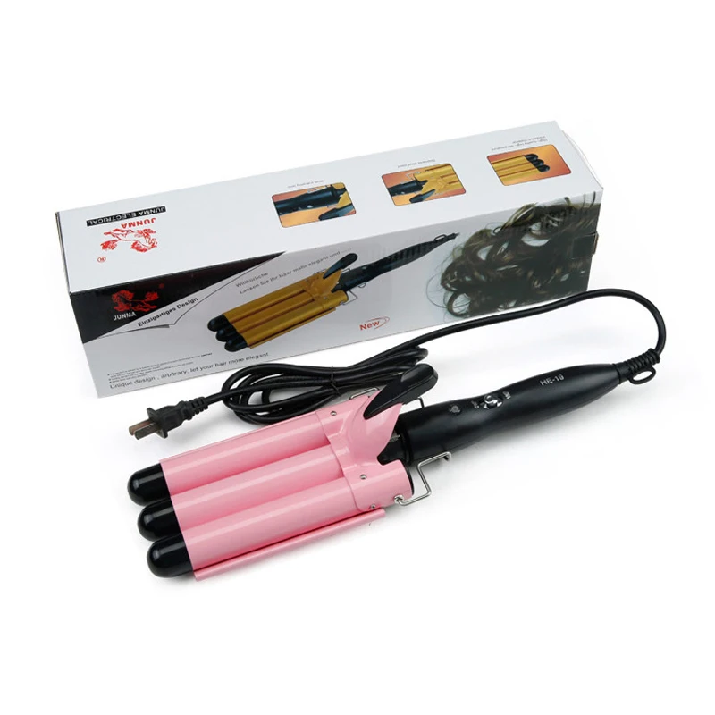 

3-head Hair Curler Hair Root Volume Iron Electric Wave Curler Ceramic 3 Barrel Heated Crimping Iron for Women Pink 110-220v