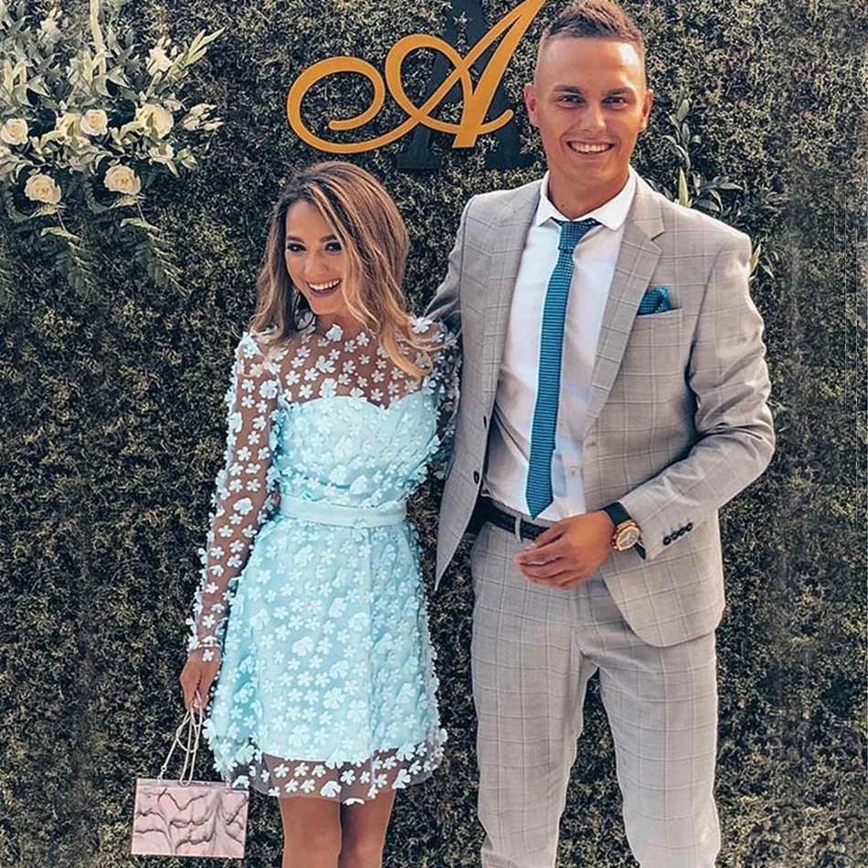 Женское кружевное мини платье голубое бежевое розовое с длинным рукавом