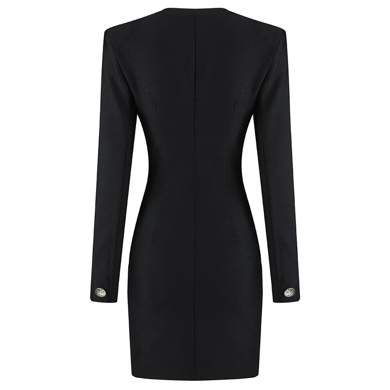 

Free Shipping Wholesale 2021 New Women's Black Long Sleeve V-Neck Hollow Out Sexy Club Celebrity Cocktail Party Bandage Dress