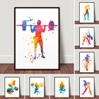 Плакат Deadlifter для упражнений для девочек, акварельный холст, картины, спортивный силуэт, настенное искусство для спортзала, домашний декор