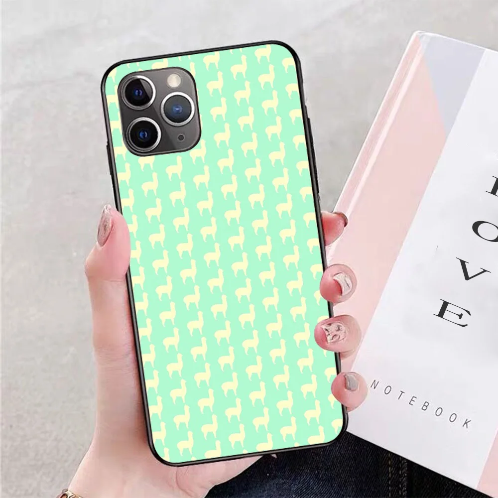 

For iPhone Mint and Yellow Minimalist Alpaca Soft TPU Border Apple iPhone Case