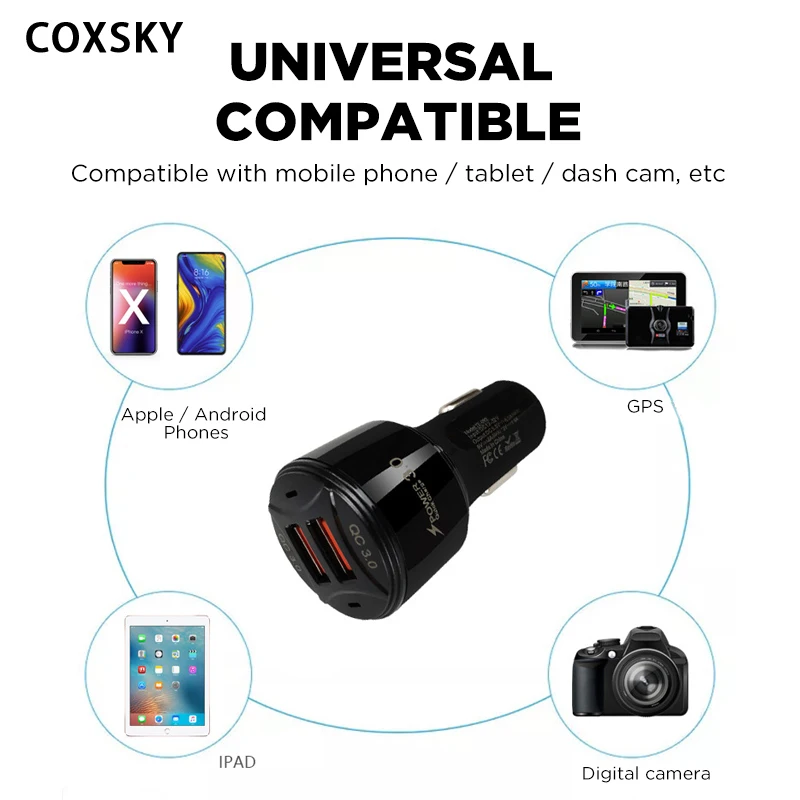 Автомобильный адаптер быстрой двойной QC Qualcomm 3 0 с usb портом для iPhone XR/Xs/Max/X/8/7/Plus Galaxy