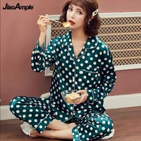 pajamas women 2022 new imitation silk printing sexy trousers pijamas 2 piece autumn thin casual sleepwear nightie homewear suit