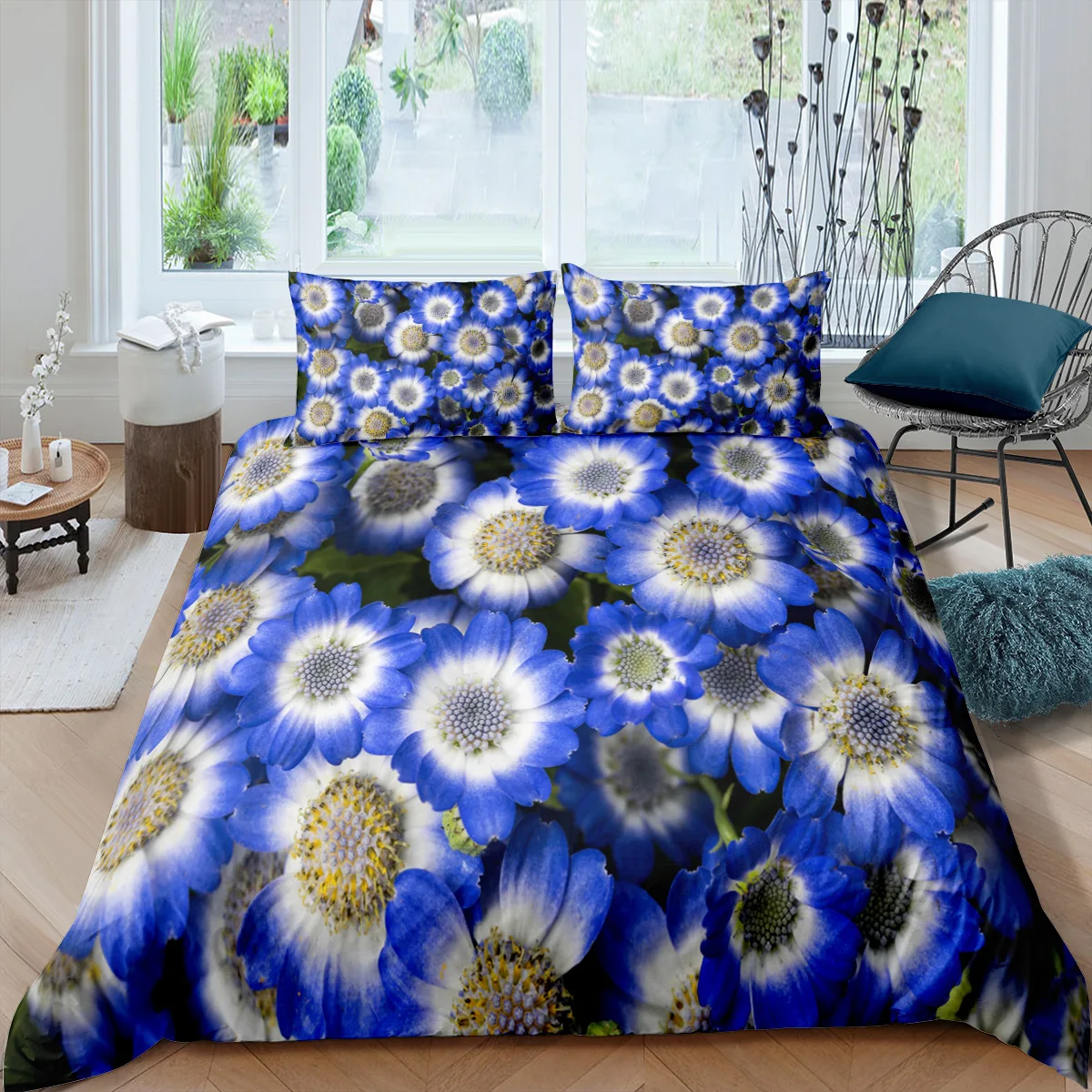

3D Floral Bedding Sets Blue White ​Orange Yellow Flowers Duvet Covers Pillowcase Home Bedclothes Single Double King Queen Sizes