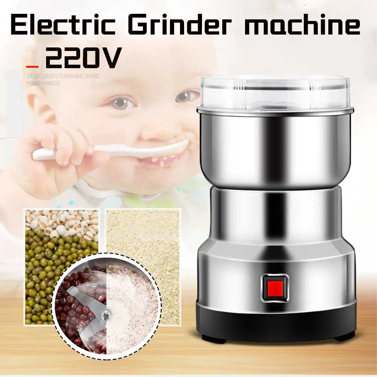 

200W Stainless Electric Coffee Grinder Grain Spices Hebal Nuts Dry Food Bean Grinding Machine Milling Powder Crusher EU/US Plug