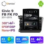 Автомобильный радиоприемник Nano Vertical Ownice, Android 10,0, 2din, для Honda Civic 9 FB FK FD 2011-2015, Автомобильный блок аудио-и видеосистемы SPDIF