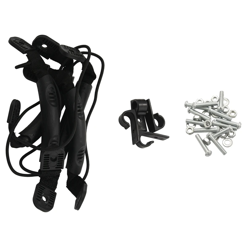 

4 Pcs Kayak Handles Hardwares Black Marine Side Mount Carry Handles Paddle Park Rubber Handles Bungee Cord and J Hooks with Scre