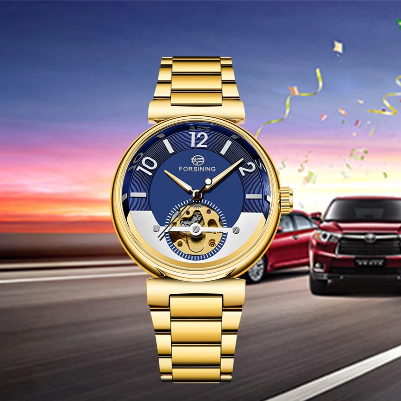 Роскошные FORSINING синий океан Ближний Восток дизайн золотой Нержавеющая сталь