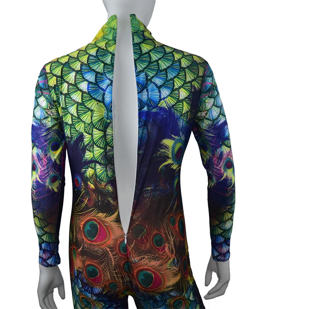 Маскарадный костюм павлина с 3D принтом для взрослых Детский боди цельный зентай