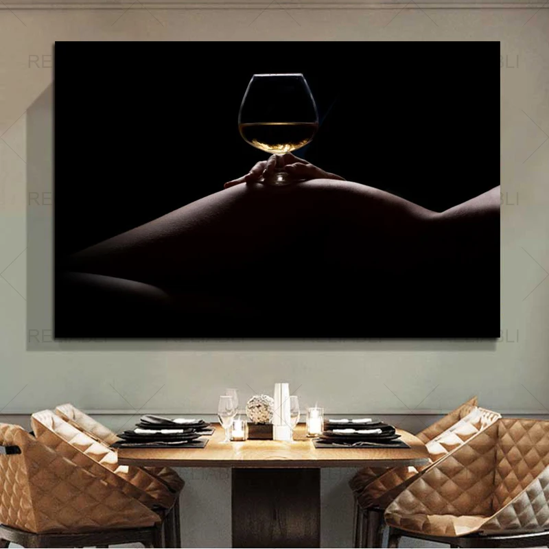 Сексуальное тело телесного цвета женская картина на холсте красное вино черный
