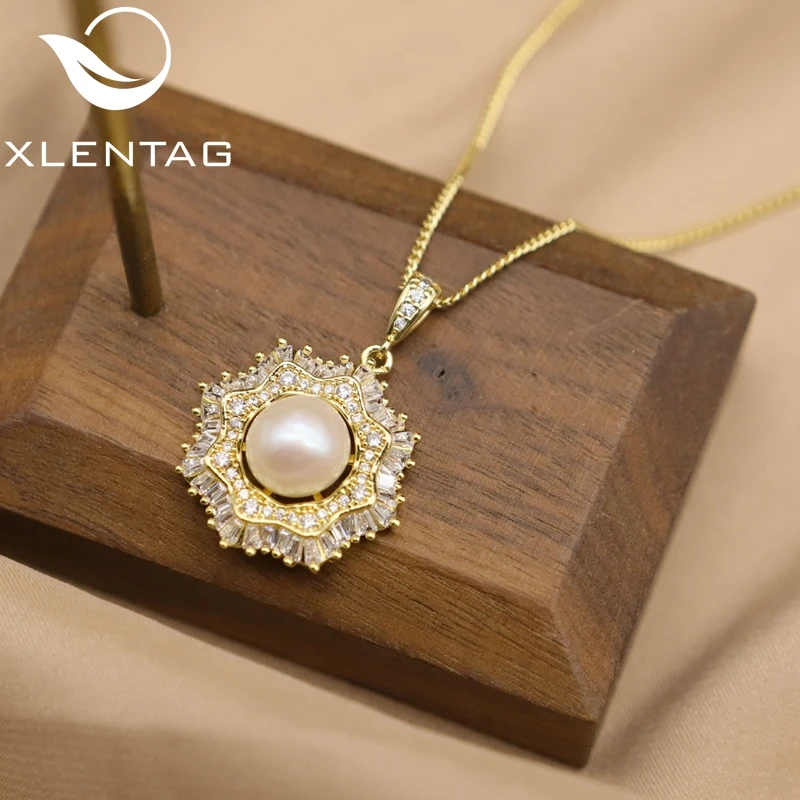 Xlentag Латунное позолоченное циркониевое шестигранное ожерелье со снежинкой из