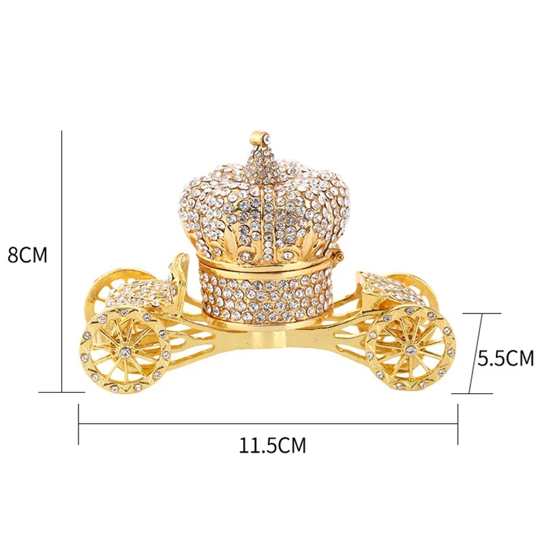 Gold Carriage Hinged Trinket Box Hand-Painted Patterns Jewelry Storage Hand Painted Gift | Дом и сад