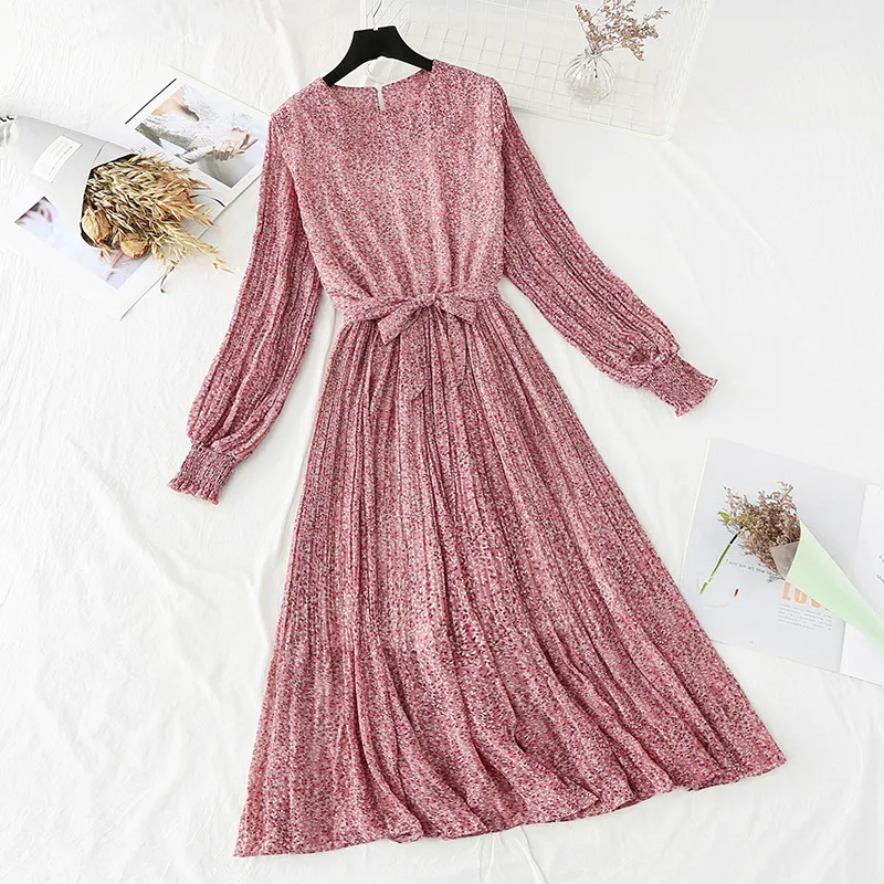 Шифоновые платья для женщин весна осень с рукавами фонариками Повседневное