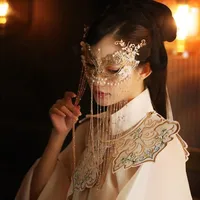 XinHuaEase Cosplay Mask Hanfu Accessories Antique Chinese Style Half Face Tassel Cover Ancient Costume Dress Up Props Women's