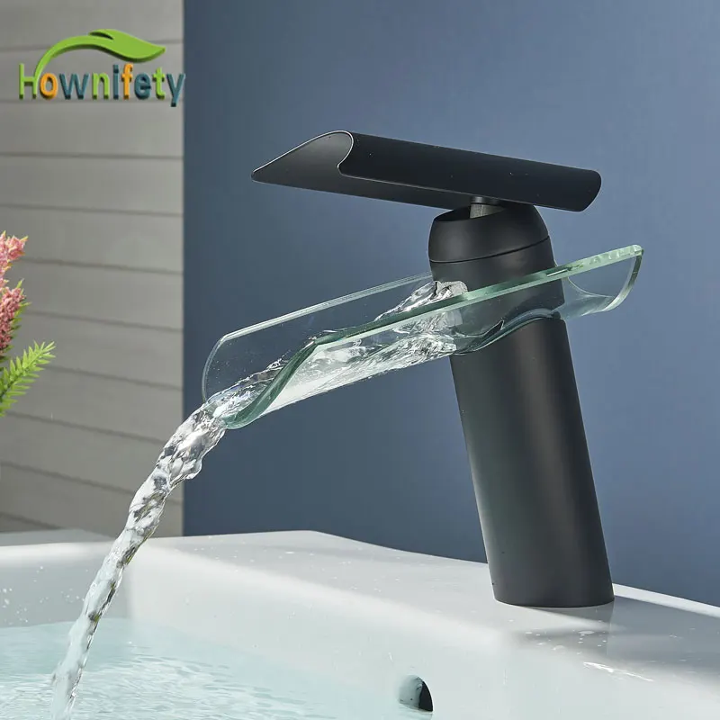 Смеситель водопад для ванной комнаты Черный кран горячей и холодной воды