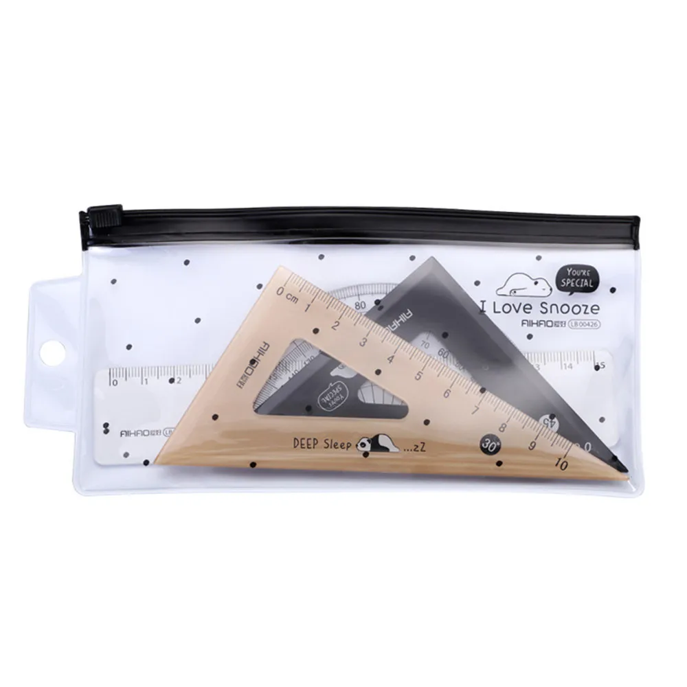 

4 Pcs/set Kawaii Lying Bear Plastic Straight Triangle Ruler Protractor Drafting Supply Set For School Art Examination Stationery