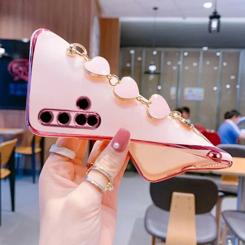 wrist bracelet phone case for huawei nova 5t case luxury heart chain plating cover for huawei nova5t capa fundas soft silicone free global shipping