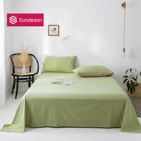 sondeson beauty 100 cotton green flat sheet single twin double queen king healthy 15 color bed sheet set pillowcase home 3pcs