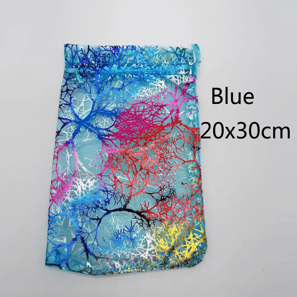 Blue 20x30cm 500 шт. синяя Коралловая органза сумка мешок со шнурком сумка шкатулка для украшений Подарок для СР Рождественская коробка витрина для украшений сумки - Цвет: Blue 20x30cm