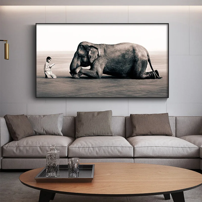 Мальчик Расскажите историю слон художественная живопись на холсте плакаты и