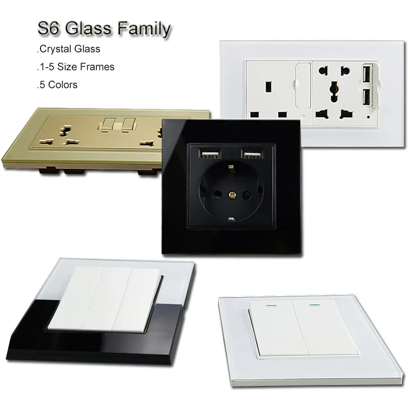 EU Wall Socket with 2.4A 2 x USB Charging Ports Wallpad Glass Power Outlet Standard Two | Обустройство дома