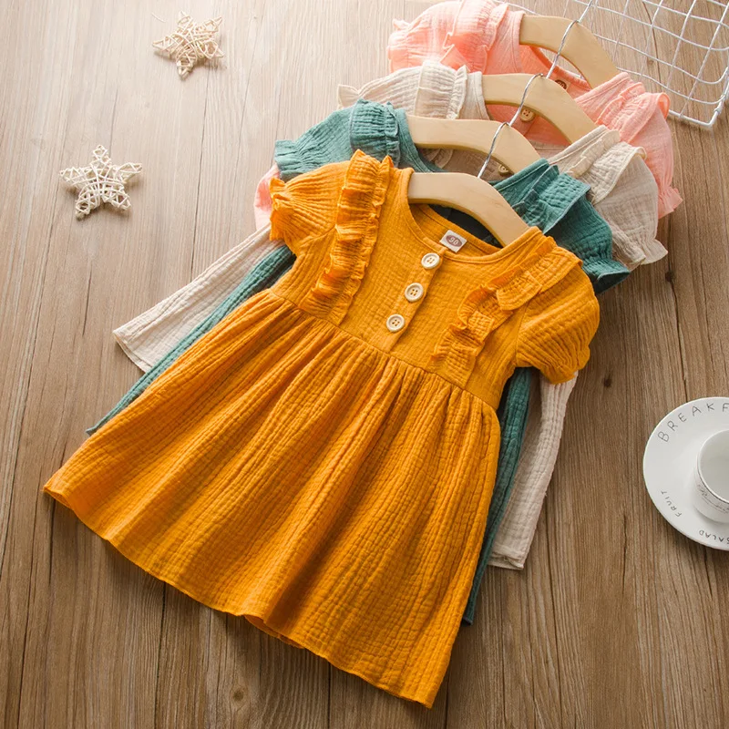 

Fashion Children Baby Girl Dress Solid Ruffles Short Lantern Sleeve Princess Dress Birthday Party Wedding Cute Kids Dresses 3-9Y