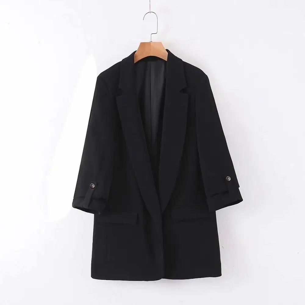 Женские черные повседневные блейзеры 2020 модные женские однобортные однотонные с