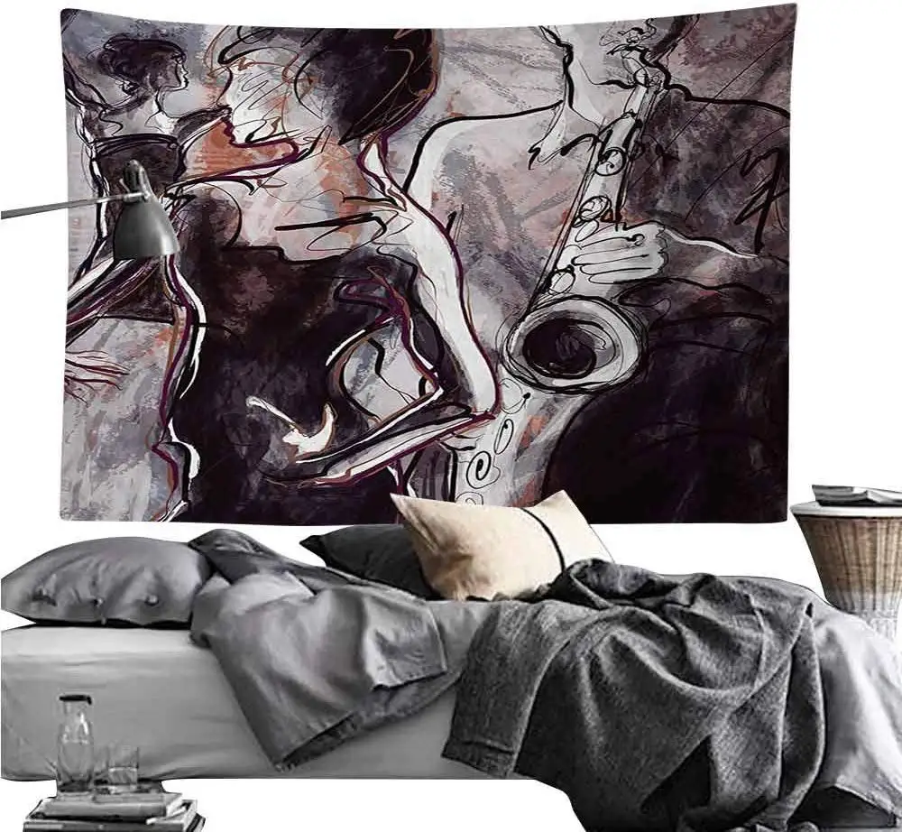 Иллюстрация джазового человека играющего в саксофон с танцорами классический