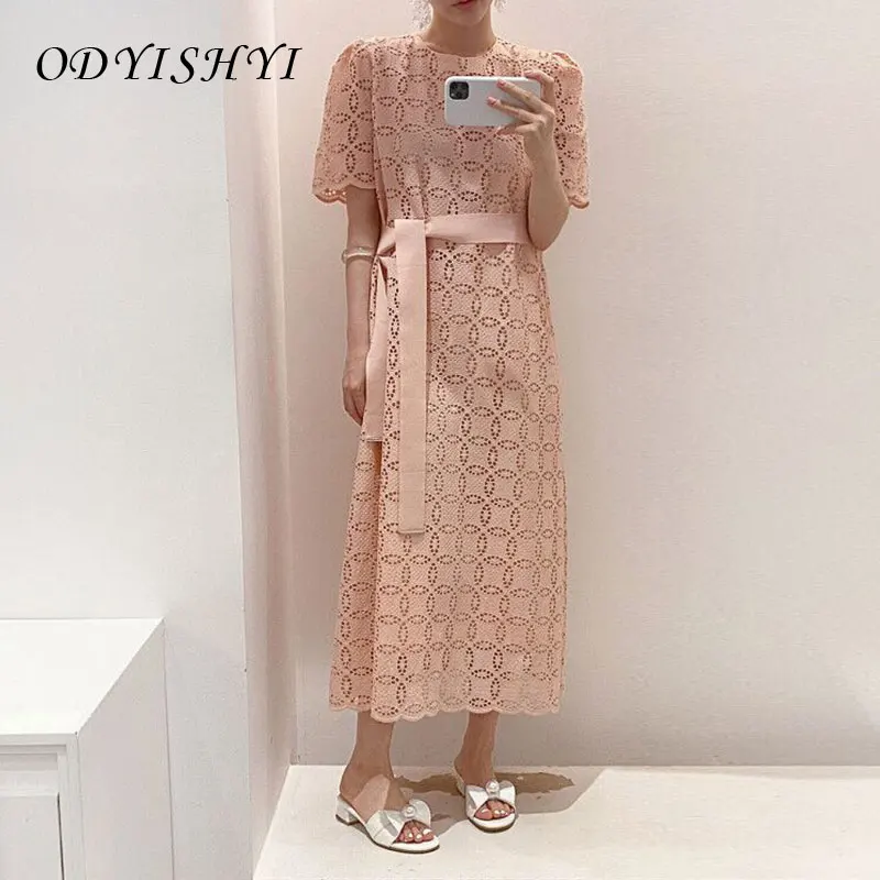 2020 летнее женское платье в Корейском стиле элегантное белое кружевное на крючках