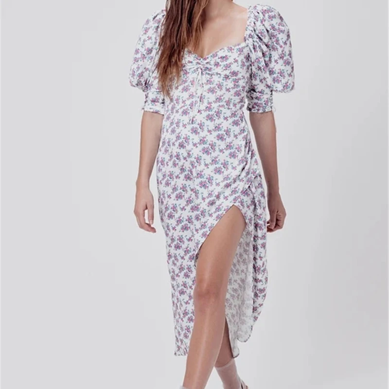 Женское длинное платье с цветочным принтом Feamale весеннее кружевное во