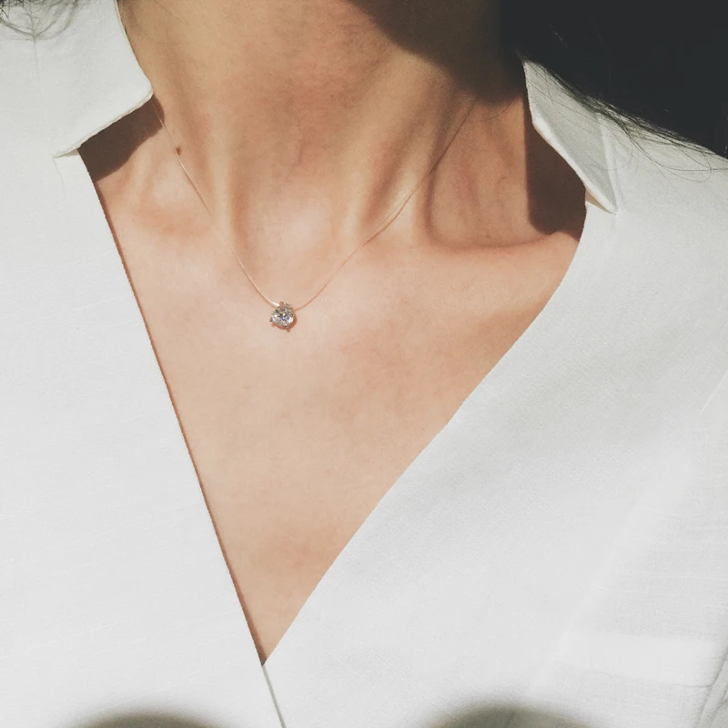 

MEEKCAT 925 Silver Invisible Chain Necklaces pendant Rhinestone Choker Necklaces Transparent Fishing Line Collier Femme SCN332