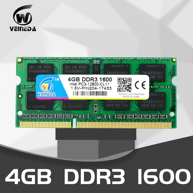 Ноутбук VEINEDA 4gb ddr3 ram 4GB 8GB 1333 1600 MHz sodimm Ram notebook Memory 1 5 V 204pin для Intel AMD|Оперативная