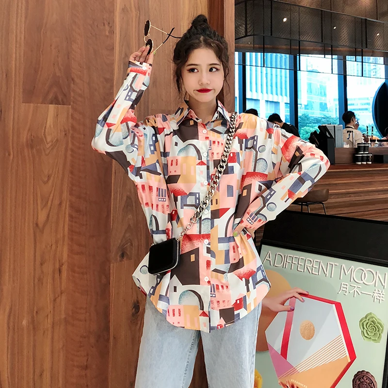 Новая женская рубашка винтажная блузка с принтом женские свободные повседневные