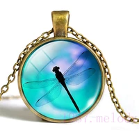 fantasy dragonfly animal creative vintage photo cabochon glass chain necklacecharm women pendants fashion jewelry gifts a730