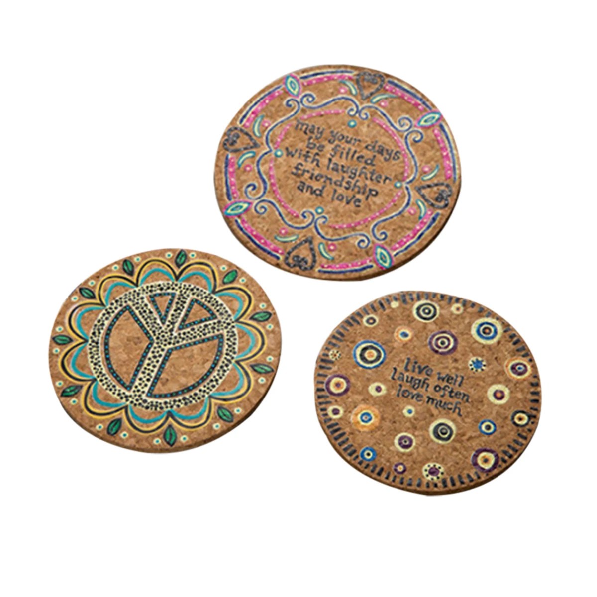 4Pcs Natural Cork Round Cup Mat Drink Coasters Heat Insulation Patterned Pot Holder Mats for Coffee Table Tabletop (Mixed) | Дом и сад
