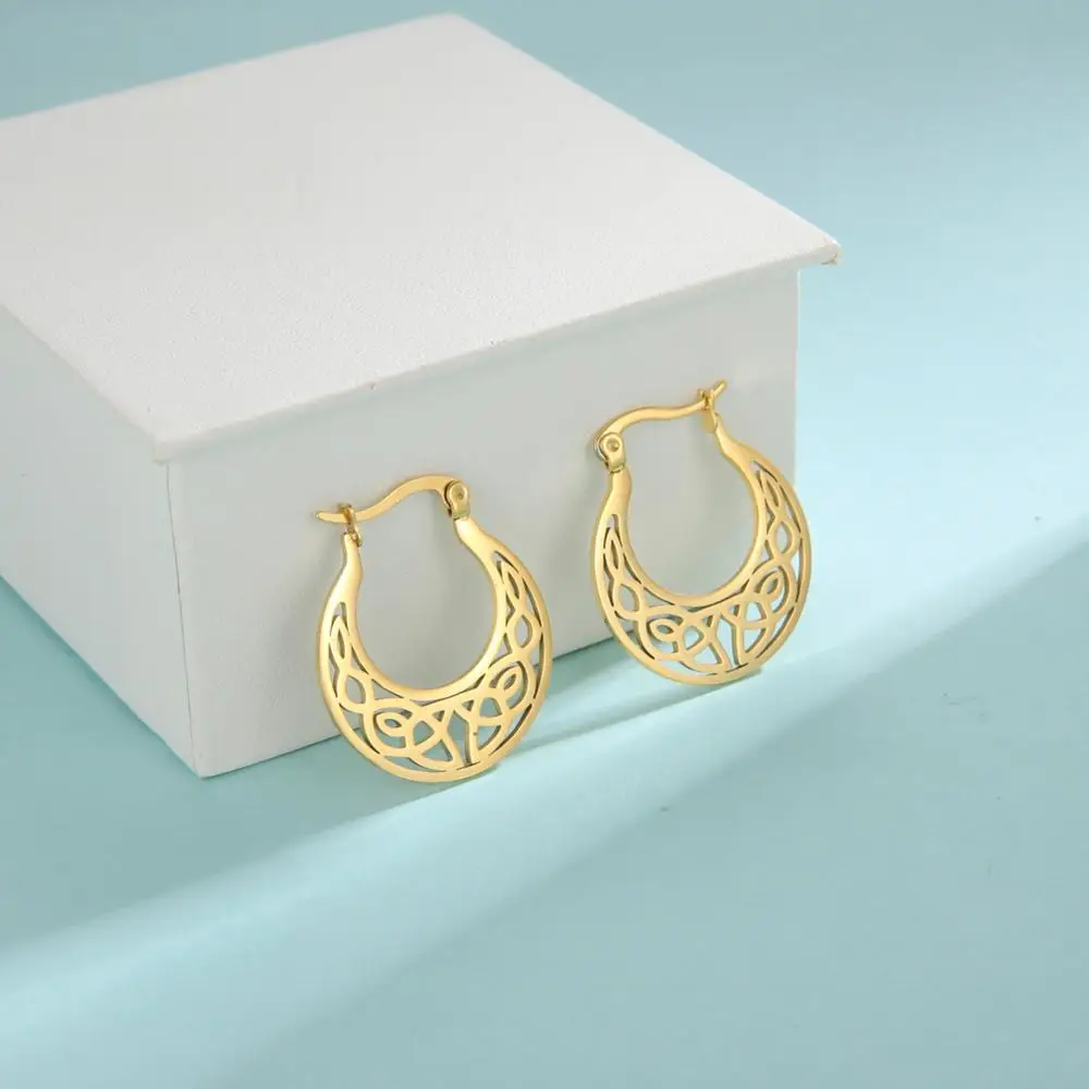 Skyrim Irish Knot Vintage Earrings for Women Girls Stainless Steel Gold Color Round Circle Hoop Earring Fashion Jewelry 2022 | Украшения и