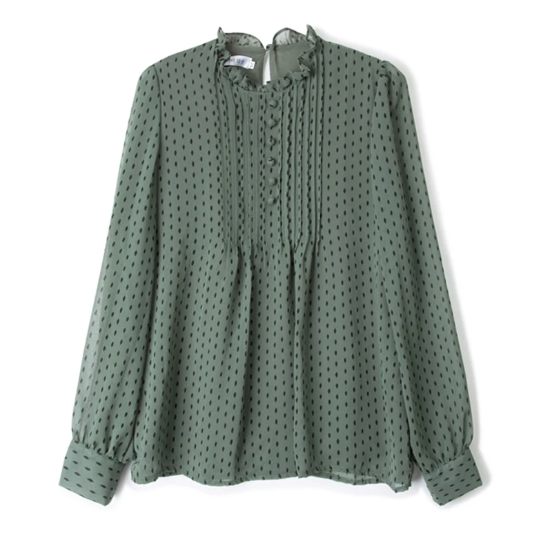 

Polka Dot Loose Chiffon Blouse New Korean Plus Size Long Sleeve Shirts For Women Femme Ruffles Vintage Ladies Tops Mujer 11859