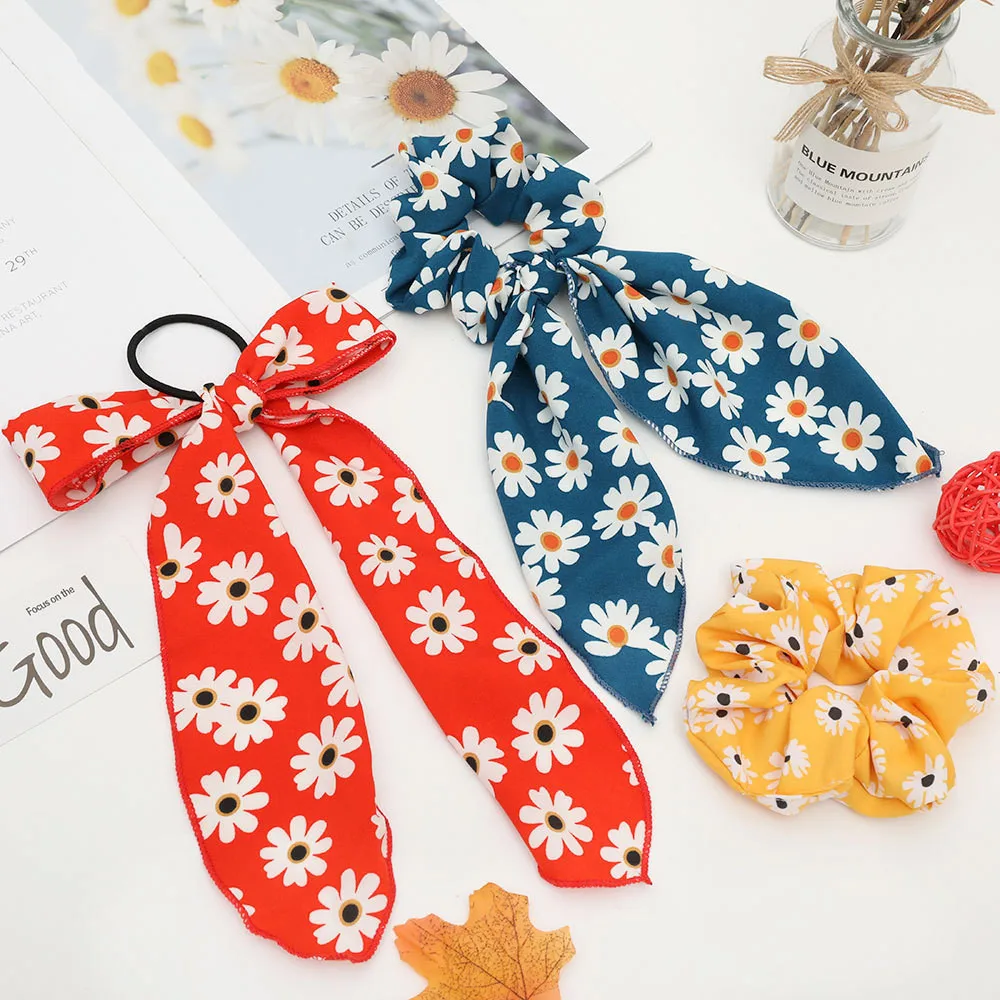 

New fashion Bow Flowers All-match fresh large intestine ring Women girls Elastic Hair Bands hair accessoriesr Headwear