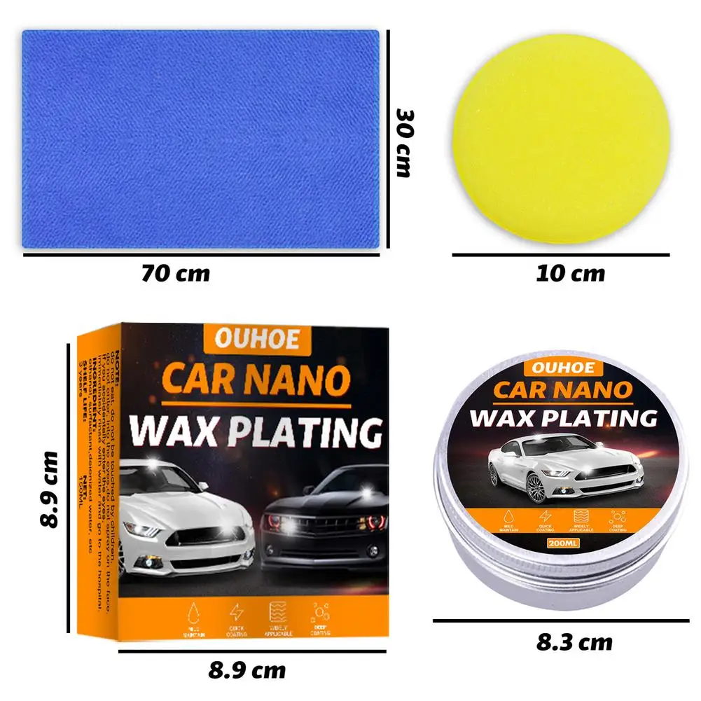 

Car Wax Crystal Plating Set Hard Glossy Carnauba Wax For Scratches Fast Repair Coating Care With Waxing Sponge And Towel