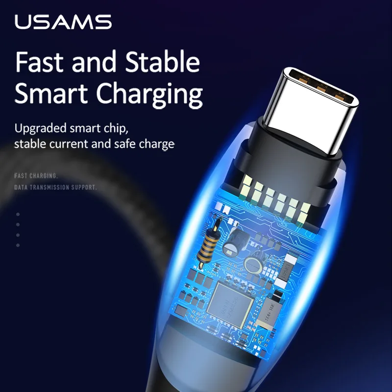 USAMS светодиодный дисплей USB C кабель 5А быстрая зарядка типа для huawei P10 P20 P30 mate 9 10 20