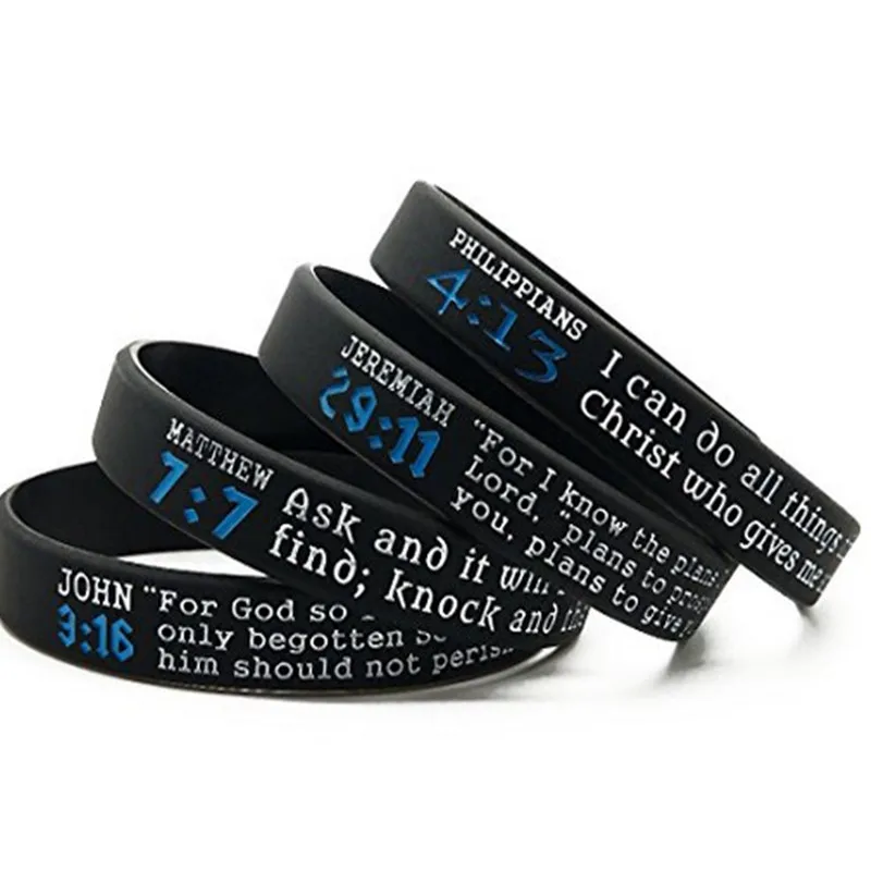 1PCS JESUS Cross Bible Scriptures Christian Religious Philippians JEREMIAH MATTHEW sport silicone RUBBER bracelet wristband | Украшения и