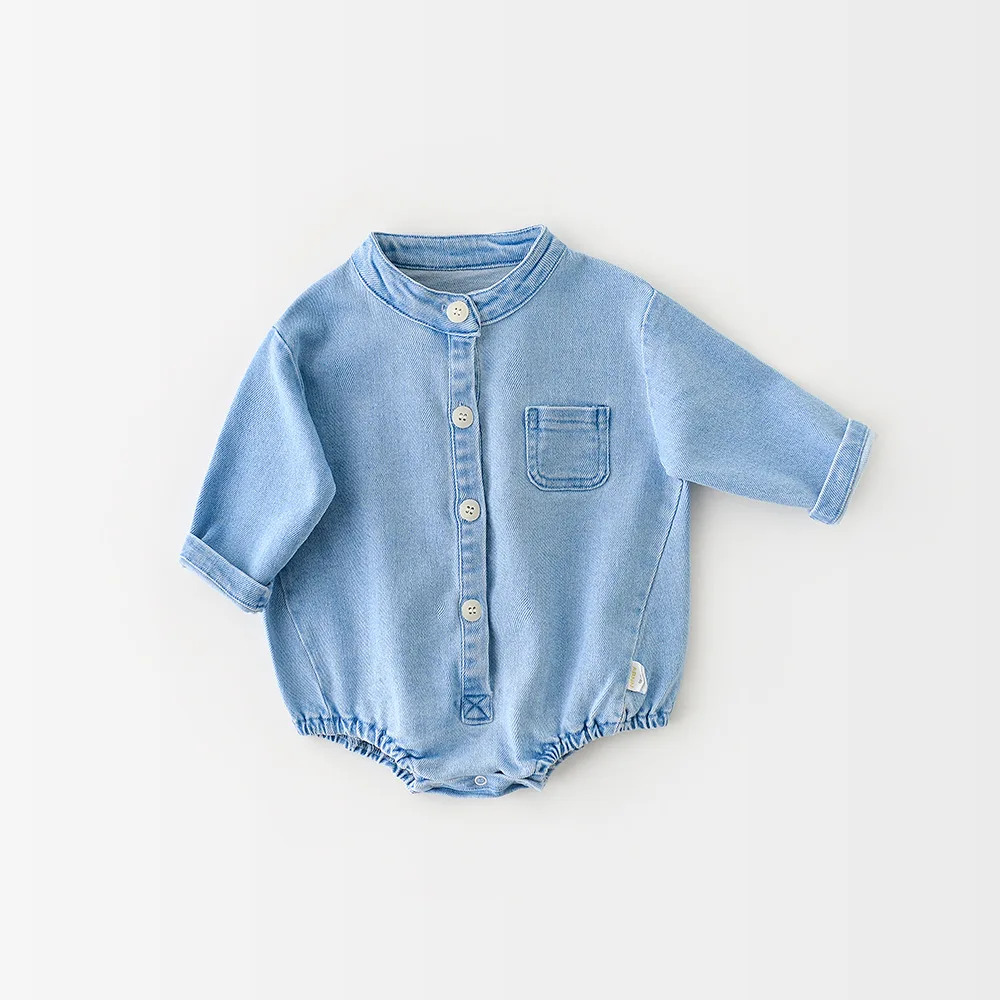 

Brand Children's Clothing Spring And Summer New Striped Jumpsuit Baby Triangle Creeper Jeans Long Sleeve Bag Fart Clothes