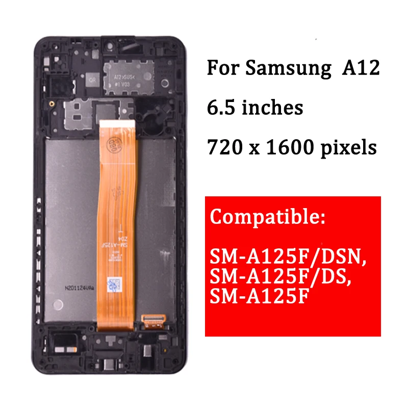Pantalla LCD Original de 6,5 pulgadas para m&oacute;vil, digitalizador con marco, para Samsung Galaxy A12, A125, SM-A125F, A125F/DS-1