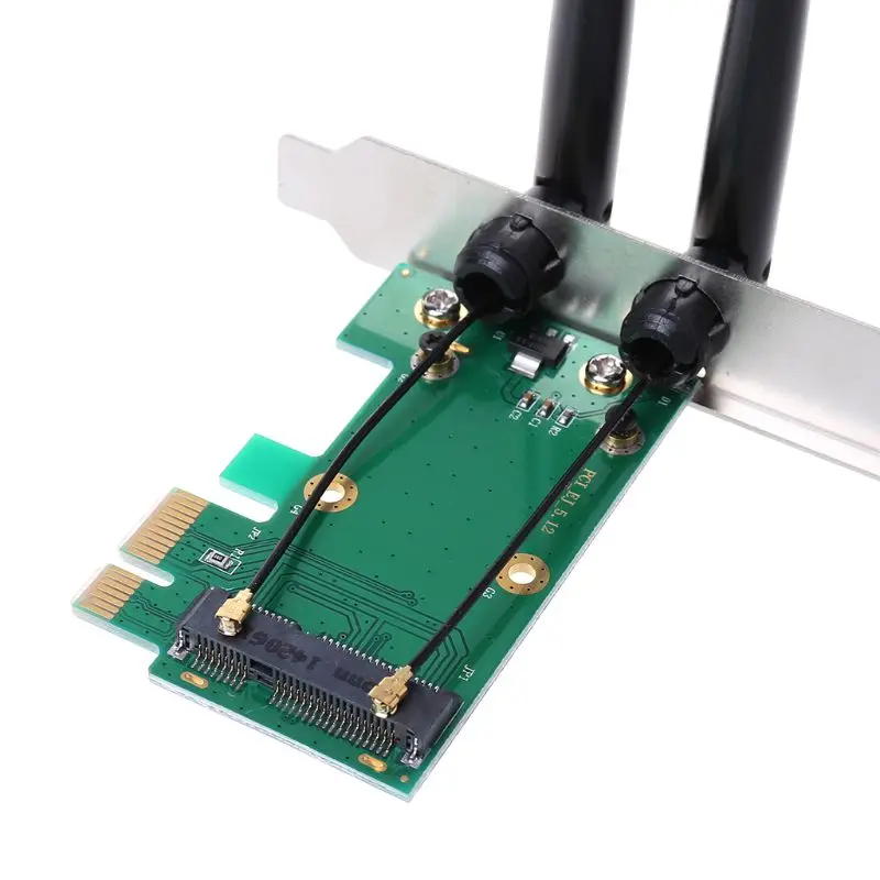 Фото 2022 Новая беспроводная карта Wi-Fi Mini PCI-E Express к PCI-E адаптеру, 2 антенны, Внешний ПК №5
