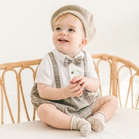 summer spanish baby boys clothes romper infant toddler boys girls plaid jumpsuit overall short sleeve newborn rompers outfits
