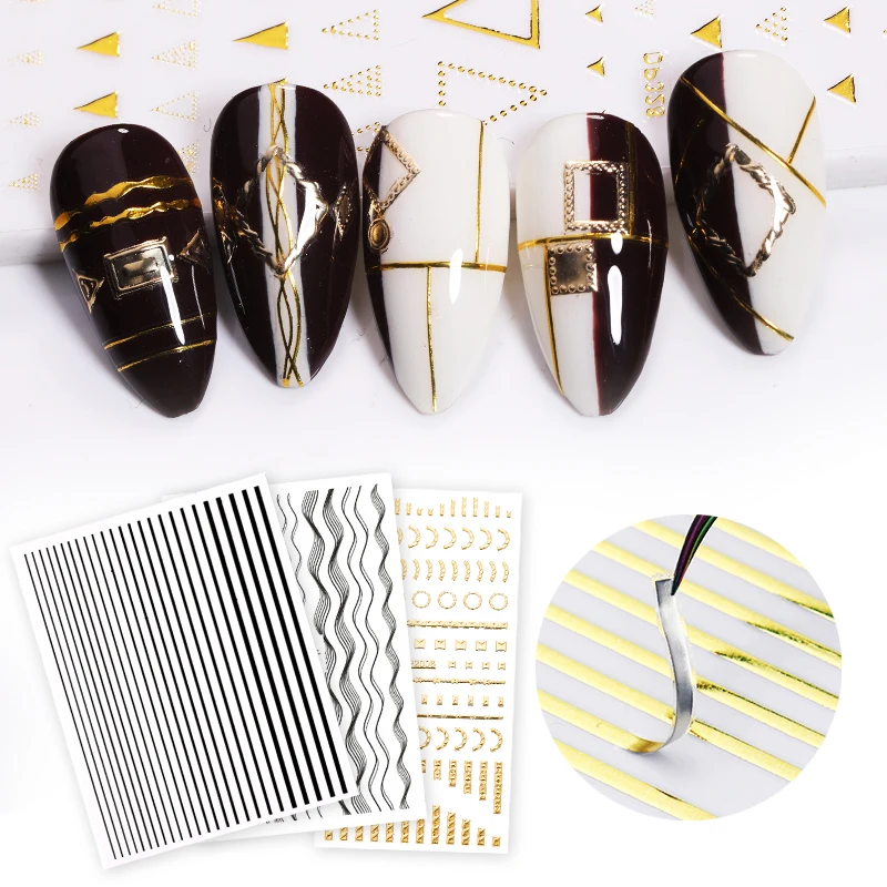 

Gold Silver Stripe Metal Nail Sticker Liner Strip Nail Art Adhesive Transfer Sticker Water Slide Nail Decal Foil Nail Sticker