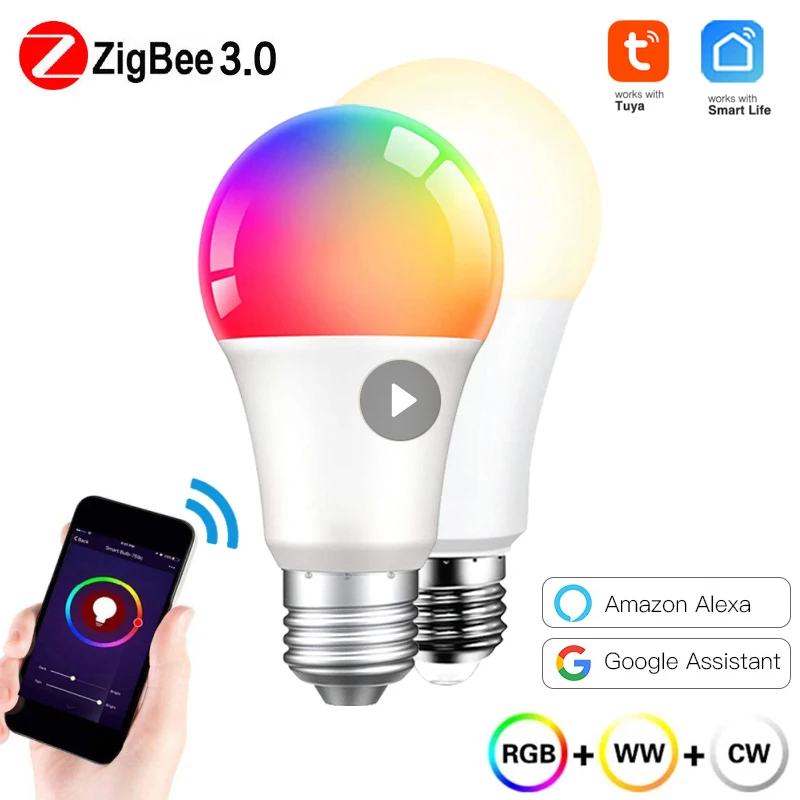 

Умная лампа с Wi-Fi, E27, RGB + белая светодиодная лампа с регулируемой яркостью, волшебная лампа с управлением через приложение Smart Life для Google Home, ...