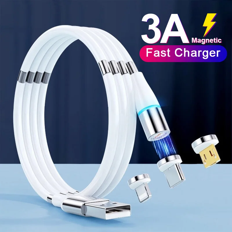 

3A Micro USB Type C Magnetic Cable LED Universal Mobile Phone Quick Charge Data Tran Line For iPhone 12 11 Pro Max Xiaomi 11 10